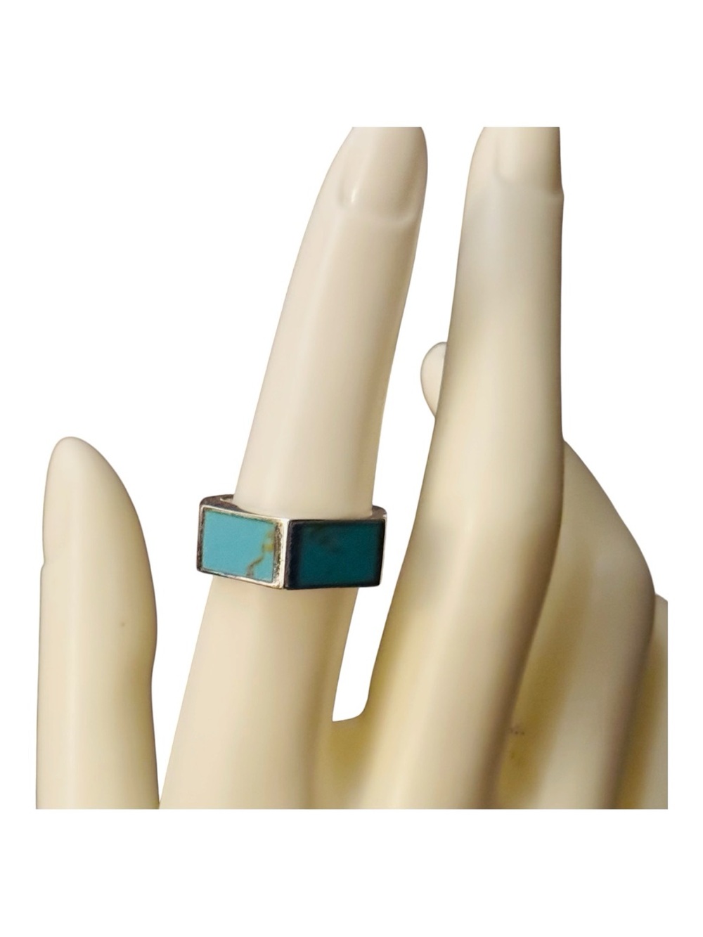 Turquoise Inlay Silver Band Ring - Stamped 925